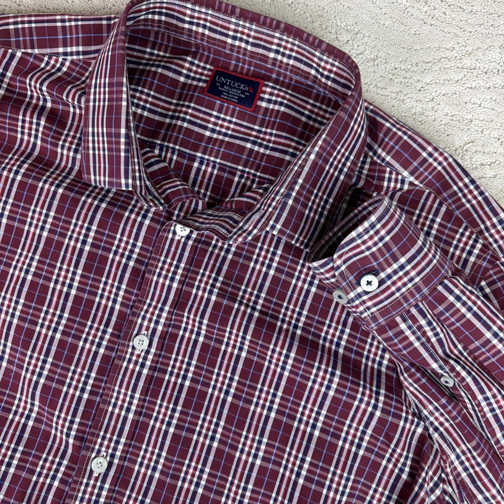 Men's UNTUCKit 2XL Long Sleeve Red/Blue Plaid Slim Fit Button Shirt